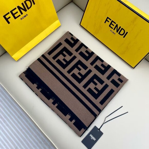 Fendi Black and Gold Patterned Scarf - Picture 1 of 9